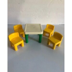 Vintage Little Tikes‎ Dollhouse Table & 4 Yellow Chairs